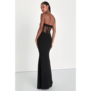 NWT Lulus Iconic Arrival Black Strapless Bustier Mermaid Maxi Dress -‎ Size M